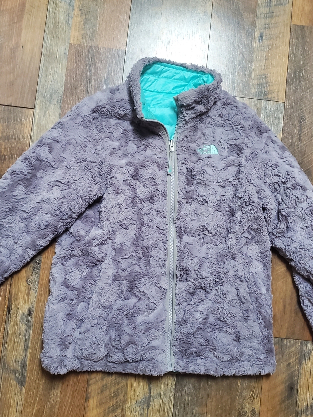 The North Face Kids Reversible Plush Jacket - Gray with Teal Lining